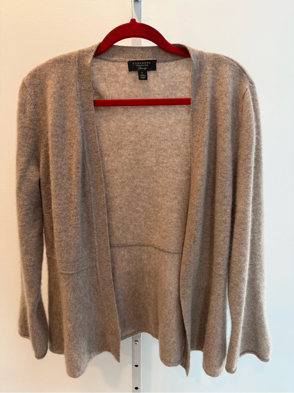 Charter Club Luxury Open-Front Cashmere Cardigan Taupe Bell Sleeves Women Size L